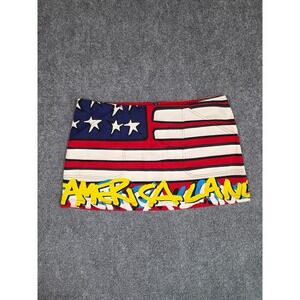 Y2K Sprouse Mini Skirt Womens XL Red White Blue American Flag Graffiti
